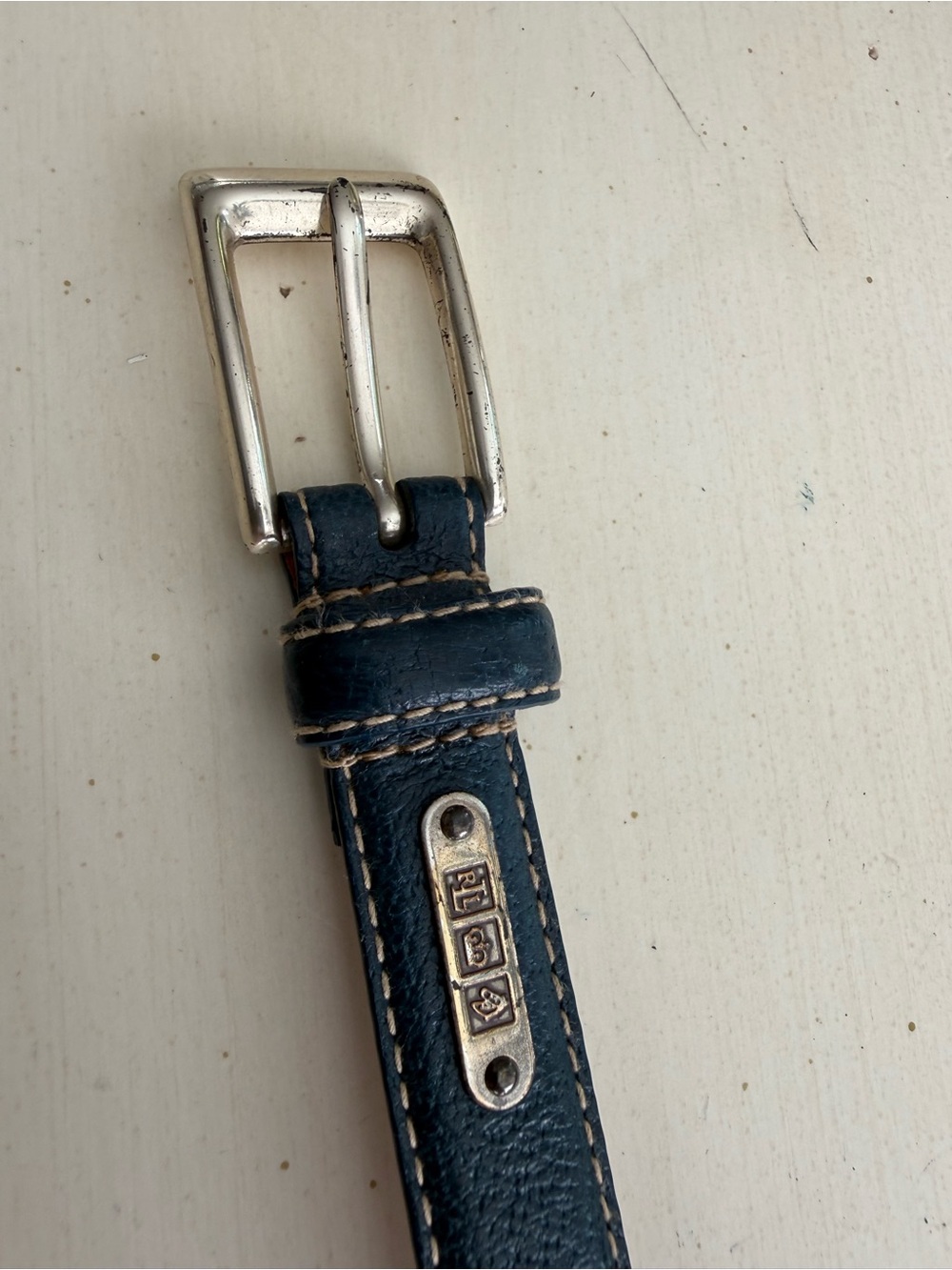 Leather Belt in Dark Blue - Picture 2 of 10